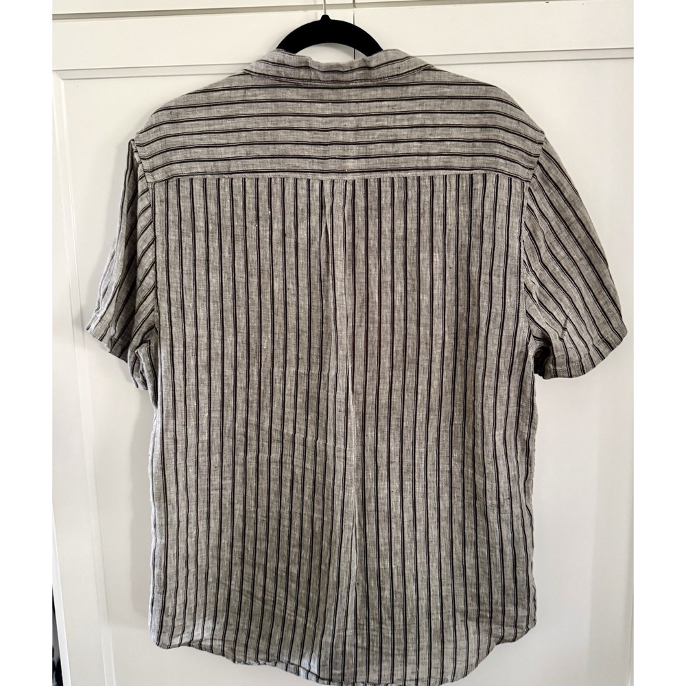 Madewell Perfect Fit Mens M Gray 100% Linen Striped Button Up Short Sleeve Shirt - Picture 5 of 11